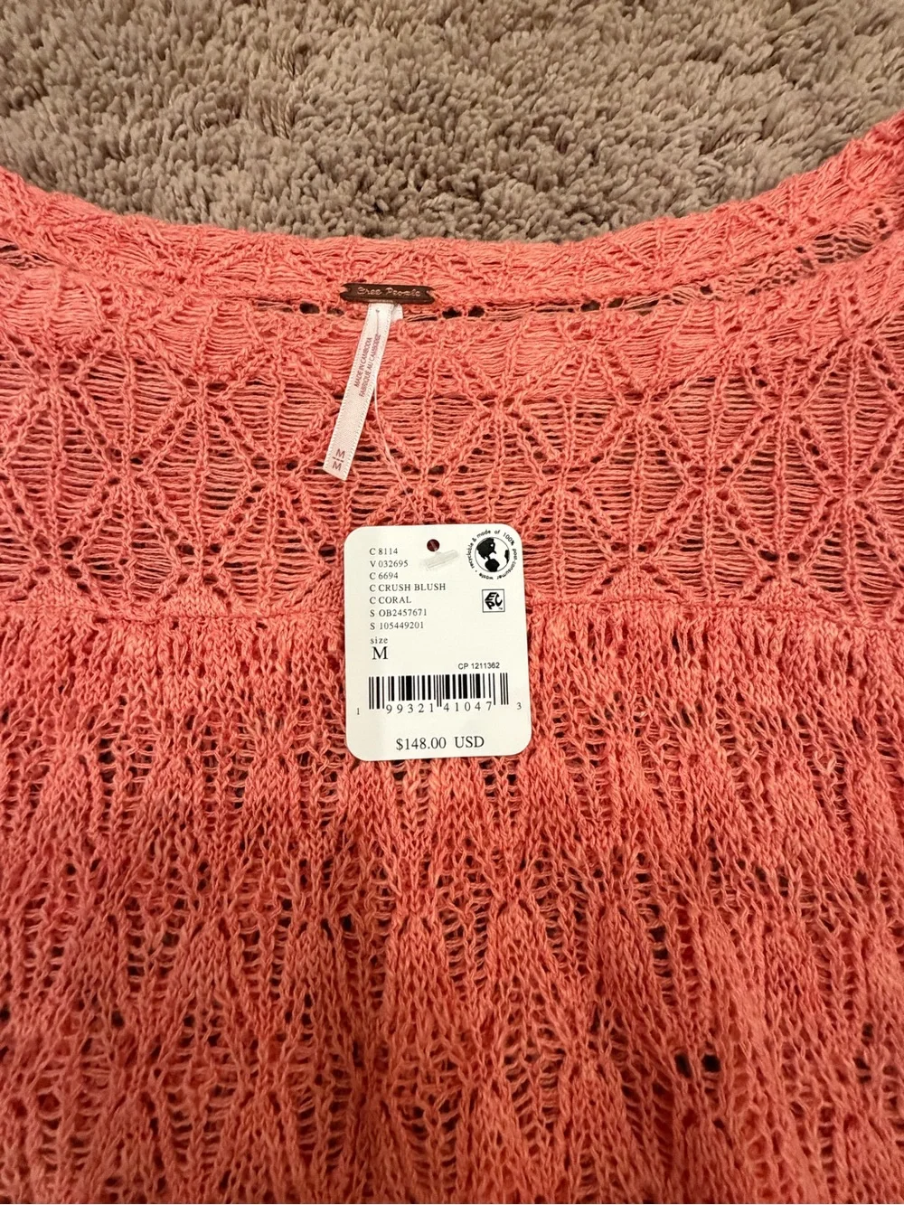 NWT new medium free people moonstruck babydoll blouse top crochet coral knit